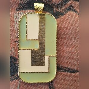 Vintage Geometric Gold and Cream Pendant